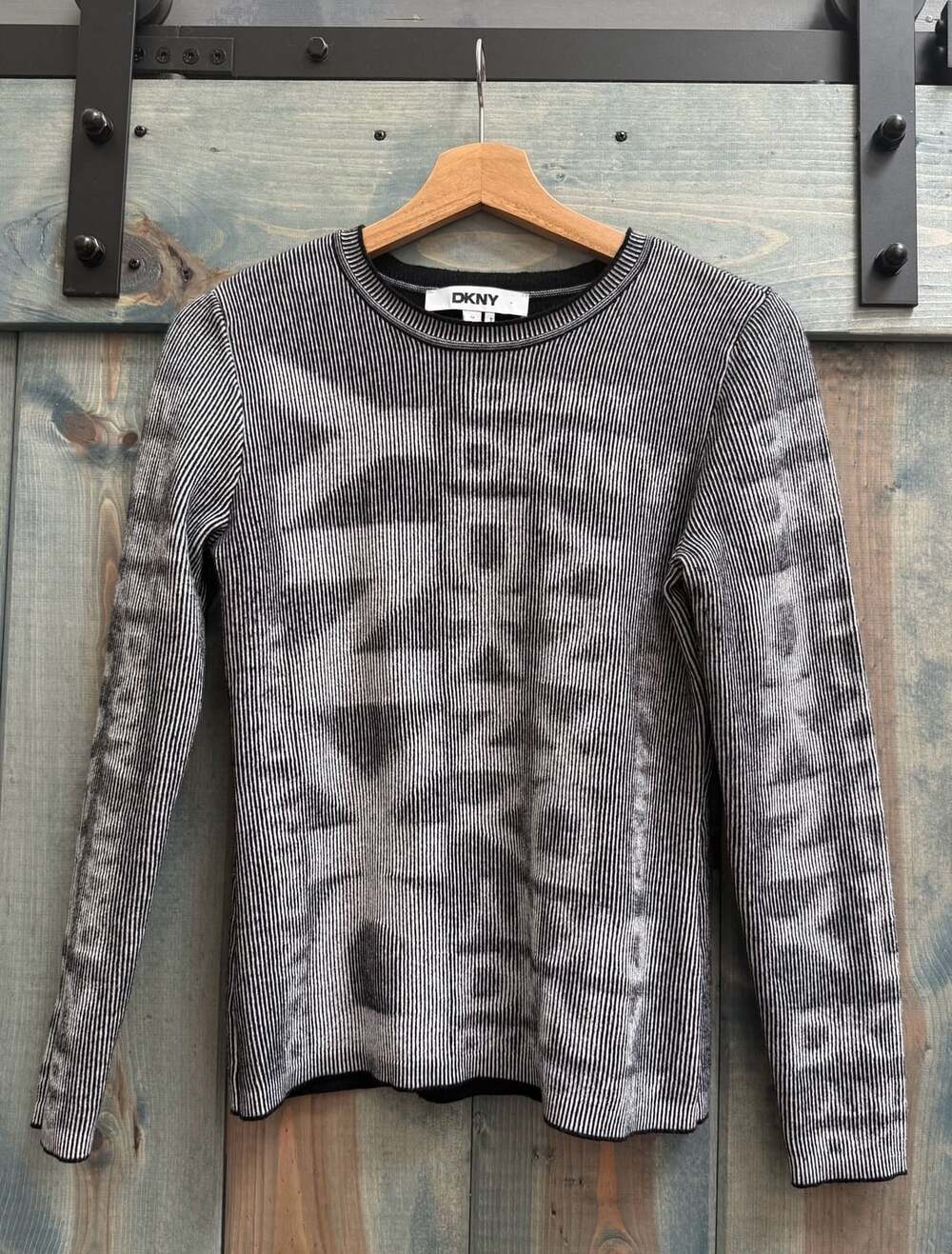 DKNY Striped Long Sleeve Sweater Black White